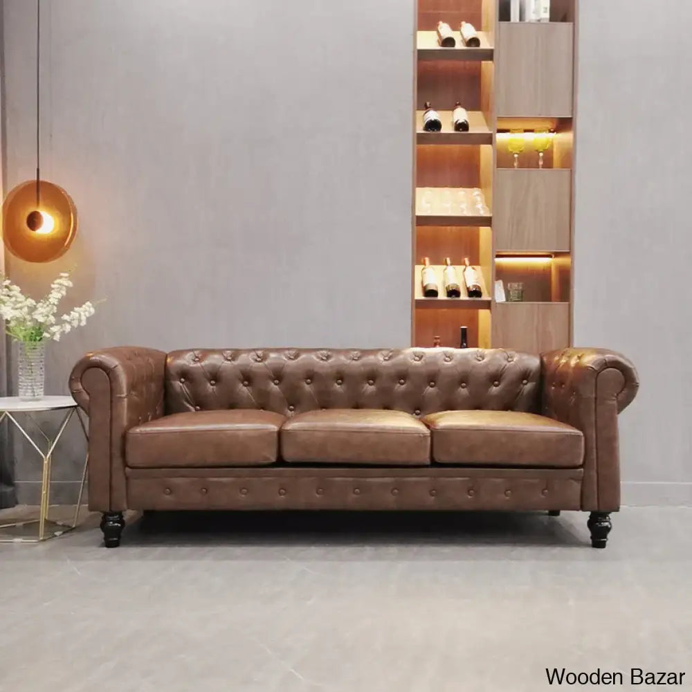 Walsh Button-Tufted Chesterfield Sofa Set With Modern Pu Leather Upholstered Couches For Living