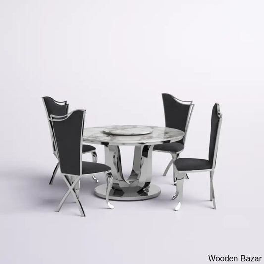 Waverly Best 5 Seater Marble Top Pedestal Dining Set
