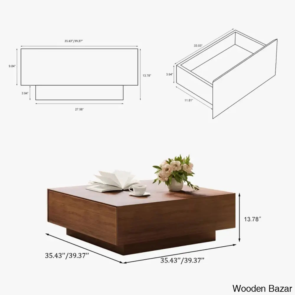 Webster Wood Living Room Table Square Coffee Fully-Assembled And Center Table