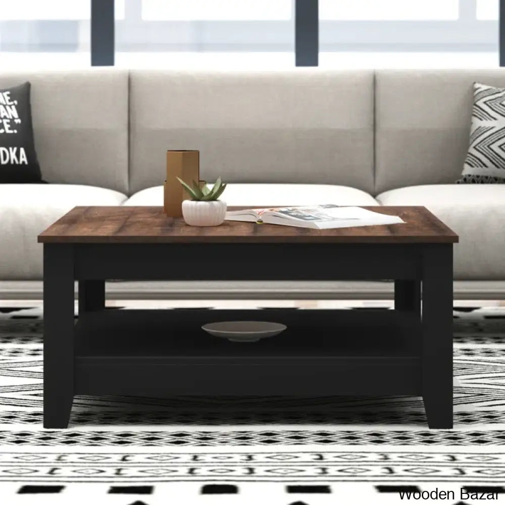 Weddel Basilico Coffee And Center Table With Storage Matt Black/Dusty Walnut