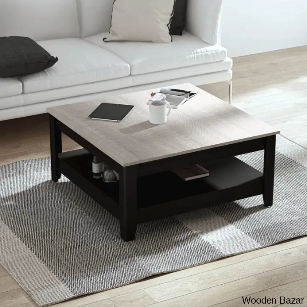 Weddel Basilico Coffee And Center Table With Storage Matte Black/Dusty Gray Oak