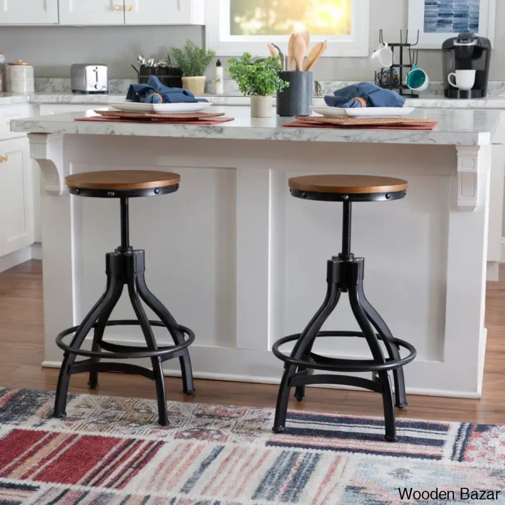 Wellmanc Swivel Adjustable Height Counter And Bar Stool With Metal Frame (Set Of 2)