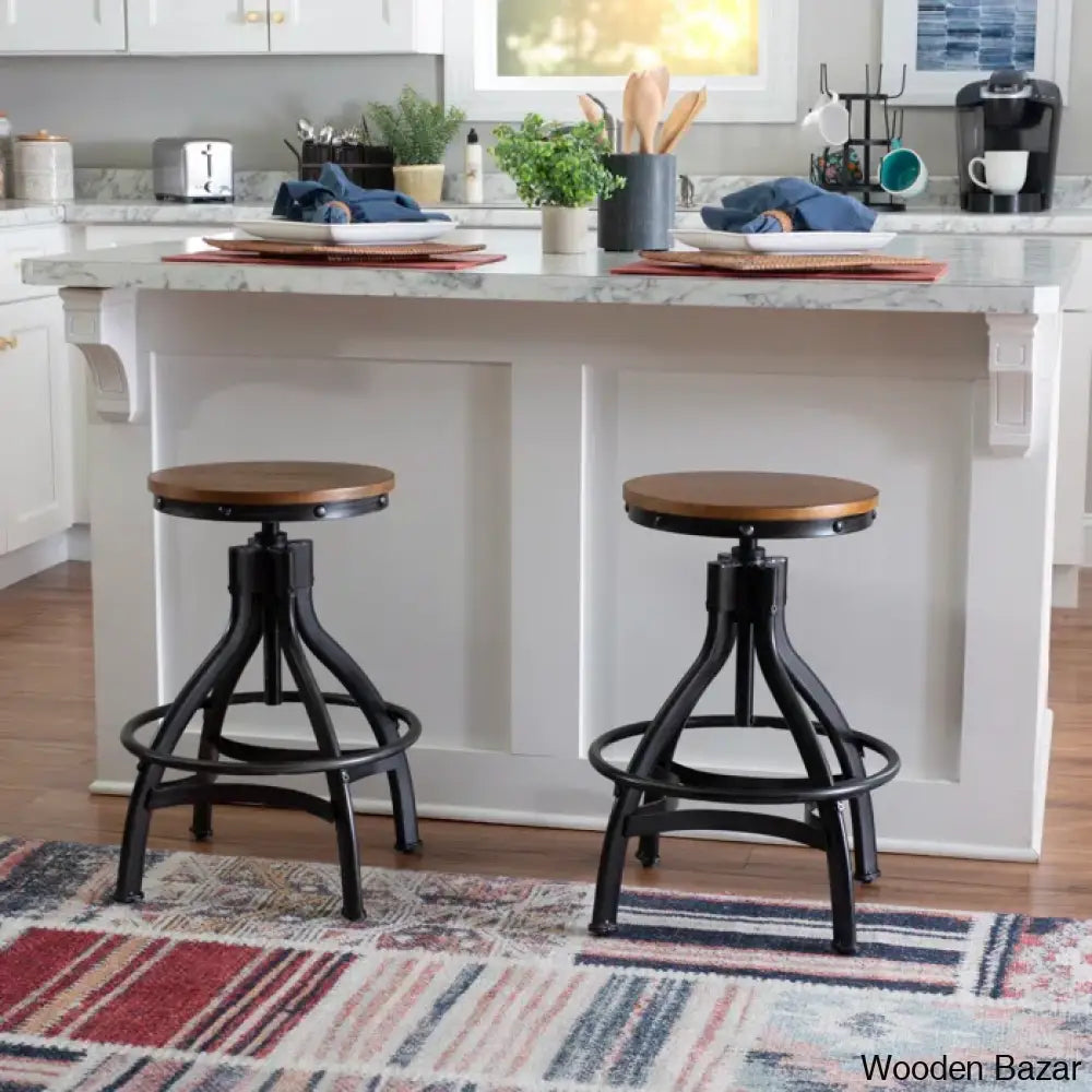 Wellmanc Swivel Adjustable Height Counter And Bar Stool With Metal Frame (Set Of 2)