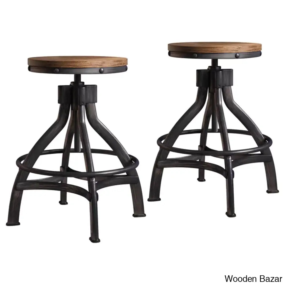 Wellmanc Swivel Adjustable Height Counter And Bar Stool With Metal Frame (Set Of 2)