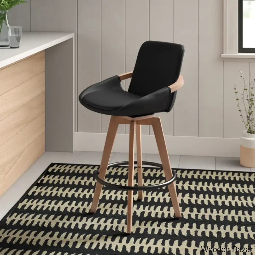 Whitacren Swivel Upholstered 26’’ Counter And Bar Stool With Solid Wood Frame Black Faux Leather