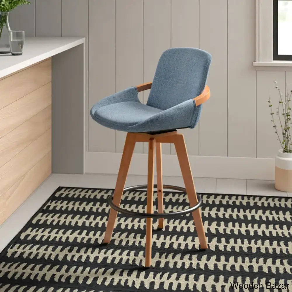 Whitacren Swivel Upholstered 26’’ Counter And Bar Stool With Solid Wood Frame Blue Noise Tweed