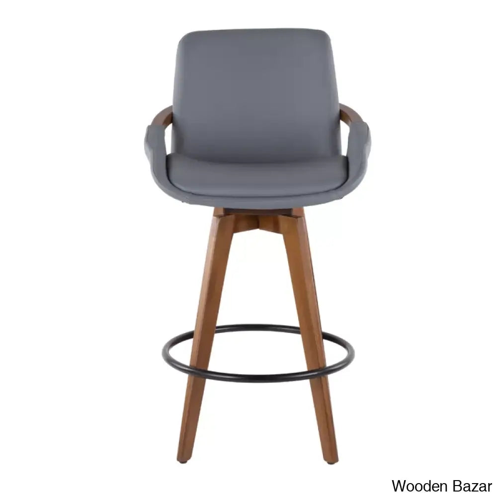 Whitacren Swivel Upholstered 26’’ Counter And Bar Stool With Solid Wood Frame Gray Faux Leather