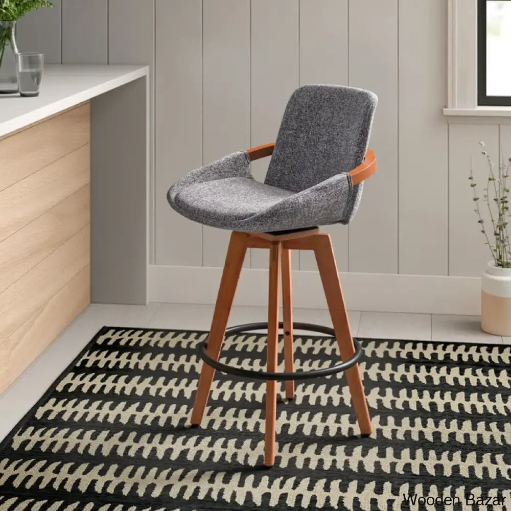 Whitacren Swivel Upholstered 26’’ Counter And Bar Stool With Solid Wood Frame Gray Noise Tweed