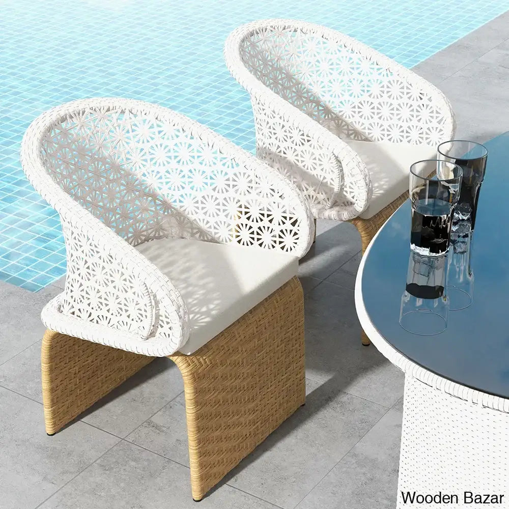 White And Khaki Aluminium And Rattan Ratio Armchairs