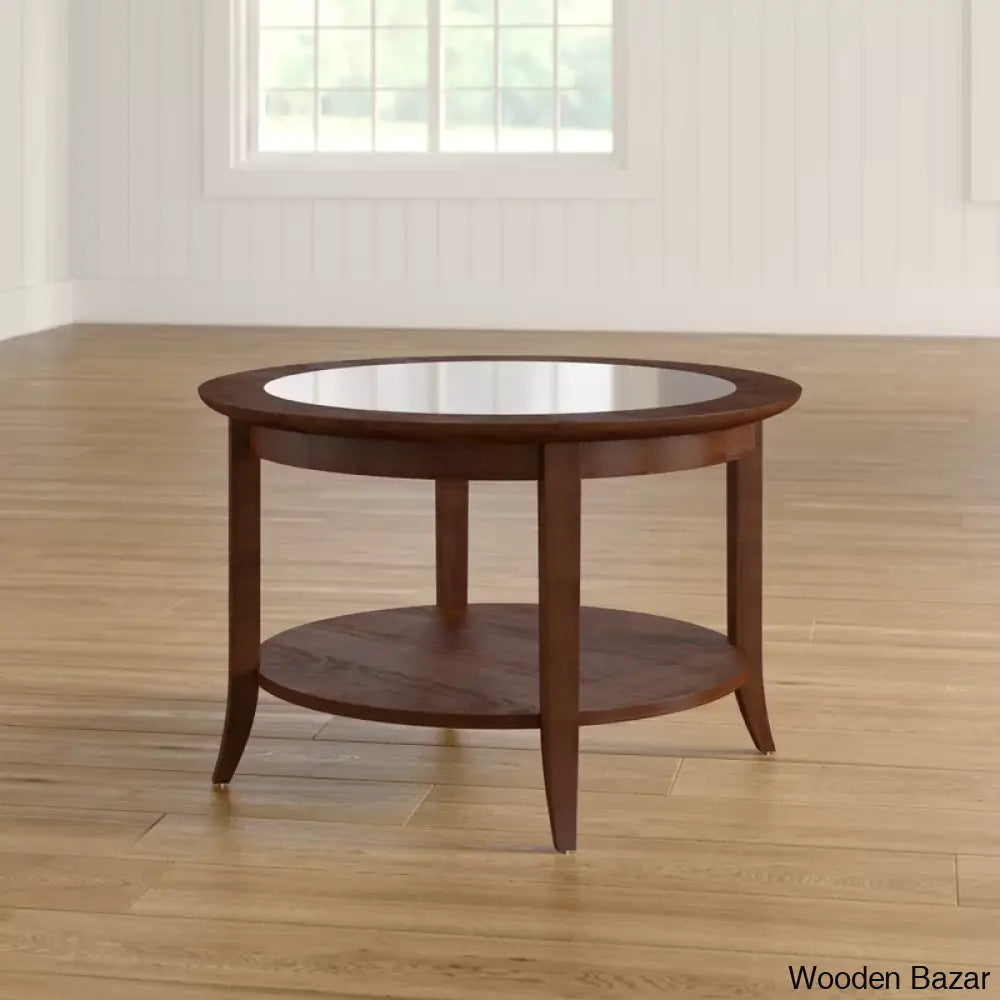 Wilfredon Round Solid Wood Coffee Table In Chocolate Oak And Center