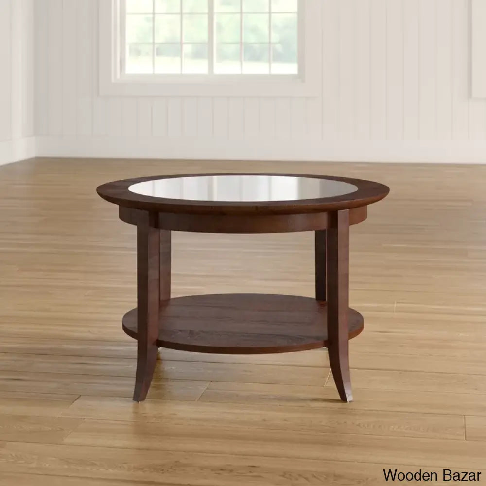 Wilfredon Round Solid Wood Coffee Table In Chocolate Oak And Center