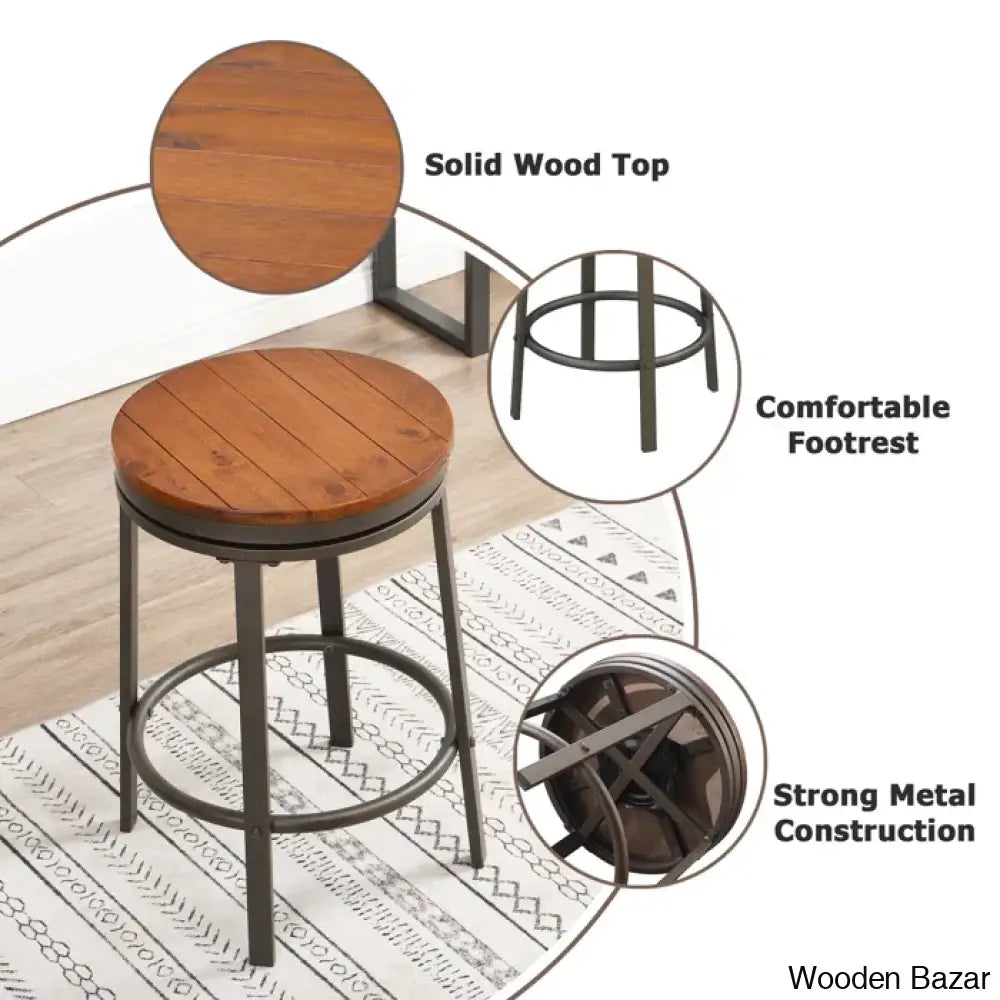 Willio Solid Wood Swivel 24.2’’ Counter And Bar Stool For Dining Room Bistro