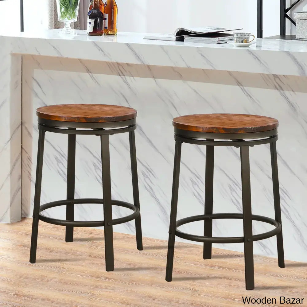 Willio Solid Wood Swivel 24.2’’ Counter And Bar Stool For Dining Room Bistro 2 Piece