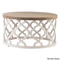 Windfield Farmhouse Round Coffee Table Rustic Distressed Wood Top