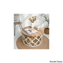 Windfield Farmhouse Round Coffee Table Rustic Distressed Wood Top