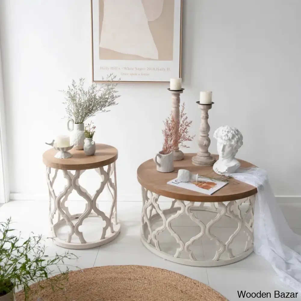 Windfield Farmhouse Round Coffee Table Rustic Distressed Wood Top