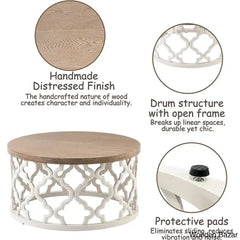 Windfield Farmhouse Round Coffee Table Rustic Distressed Wood Top