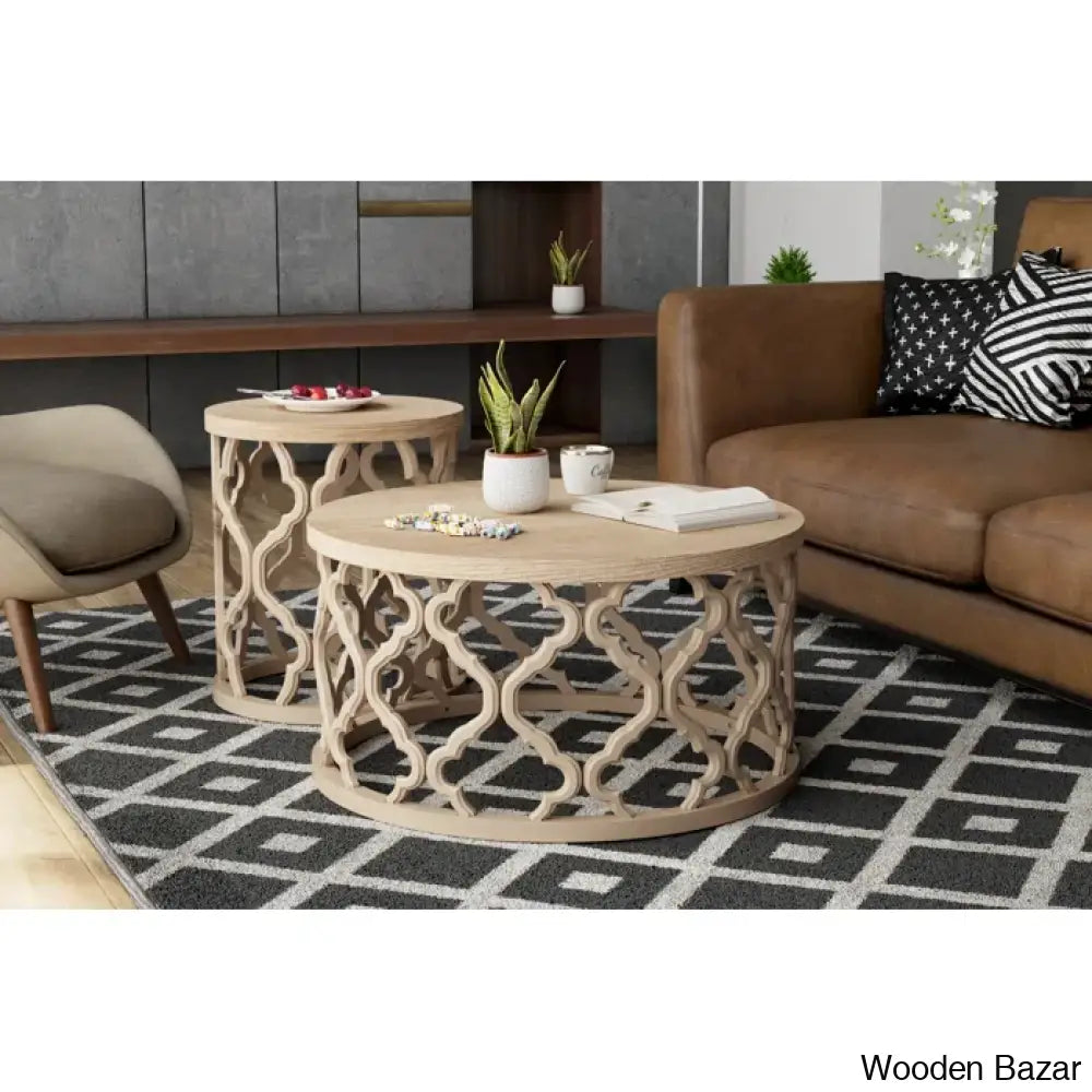 Windfield Farmhouse Round Coffee Table Rustic Distressed Wood Top