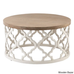 Windfield Farmhouse Round Coffee Table Rustic Distressed Wood Top