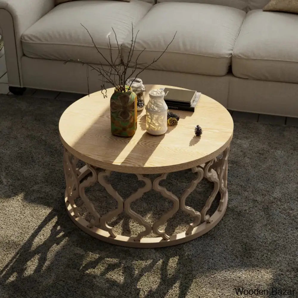 Windfield Farmhouse Round Coffee Table Rustic Distressed Wood Top