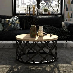 Windfield Farmhouse Round Coffee Table Rustic Distressed Wood Top