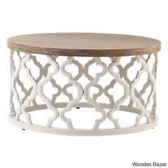 Windfield Farmhouse Round Coffee Table Rustic Distressed Wood Top