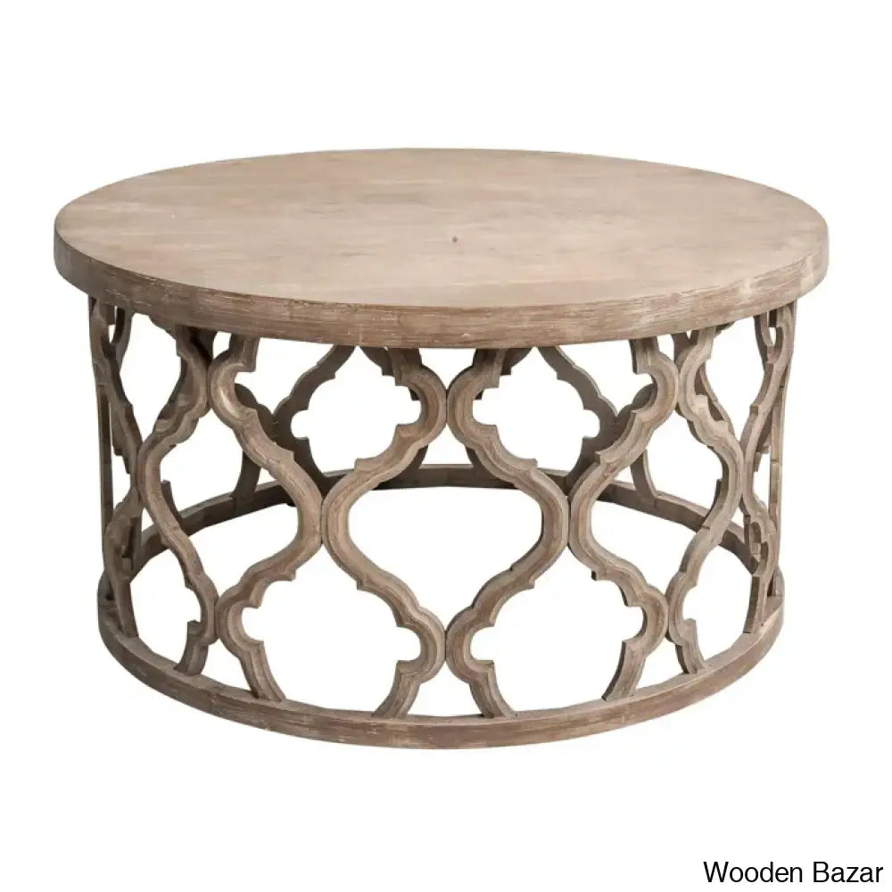 Windfield Farmhouse Round Coffee Table Rustic Distressed Wood Top