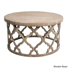 Windfield Farmhouse Round Coffee Table Rustic Distressed Wood Top