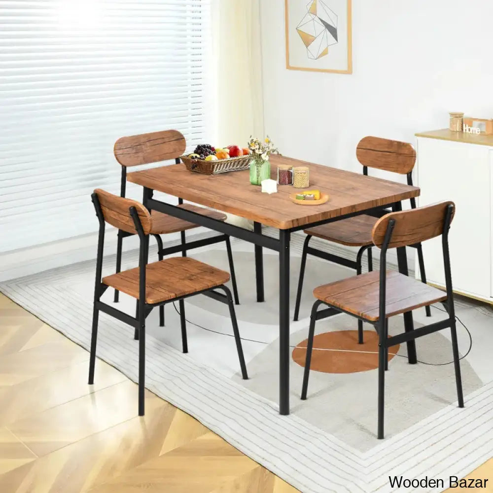 Winston Stylish Wooden 4 Seater Dining Table Set - Bazar