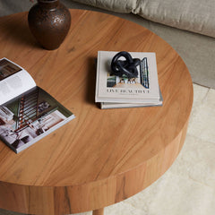 Edden Wood Drum Round Coffee Table - Wooden Bazar