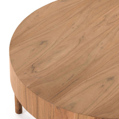 Edden Wood Drum Round Coffee Table - Wooden Bazar
