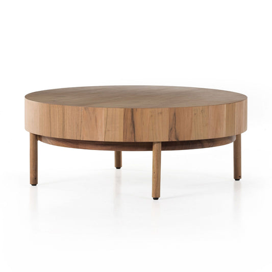 Edden Wood Drum Round Coffee Table - Wooden Bazar