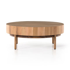 Edden Wood Drum Round Coffee Table - Wooden Bazar