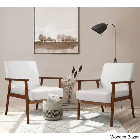  This Set of 2 Chairs  is made of original teak wood, with a retro look that creates mid-century style, combined with advanced comfortable cushions to provide all-around back support.