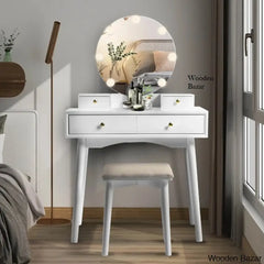 Wooden Bazar Ayrial Vanity Dressing Table With Mirror Stool Drawers