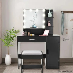 Wooden Bazar Dasher Vanity Dressing Table With Storage Black