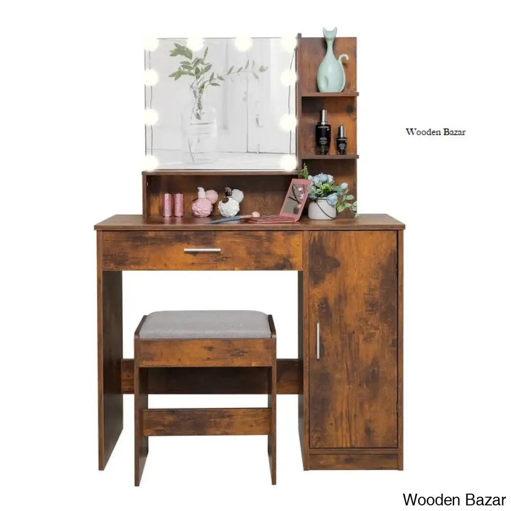 Wooden Bazar Dasher Vanity Dressing Table With Storage Brown