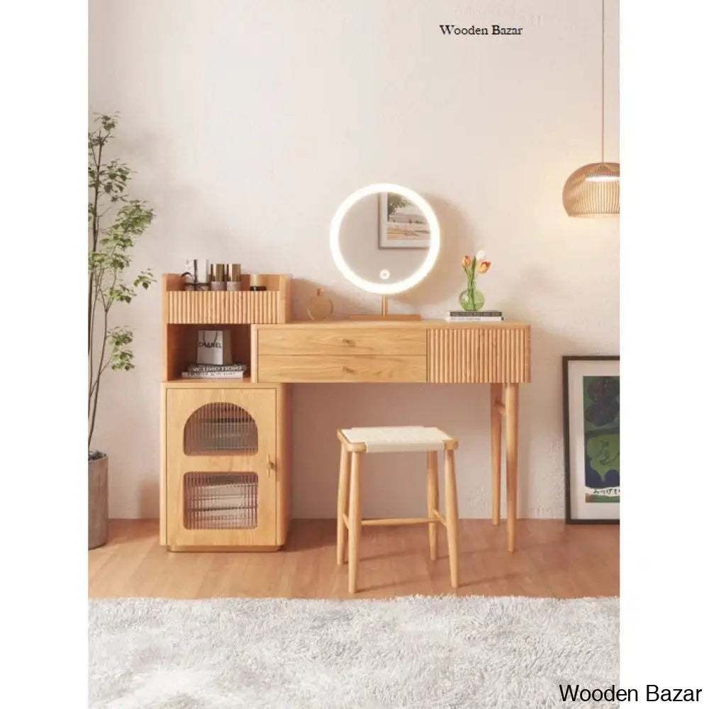 Wooden Bazar Denesha Vanity Dressing Table Design Wood With Mirror Stool