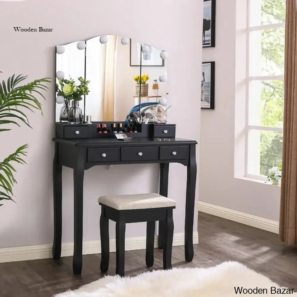 Wooden Bazar Hayword Vanity Dressing Table Design With Drawers Black