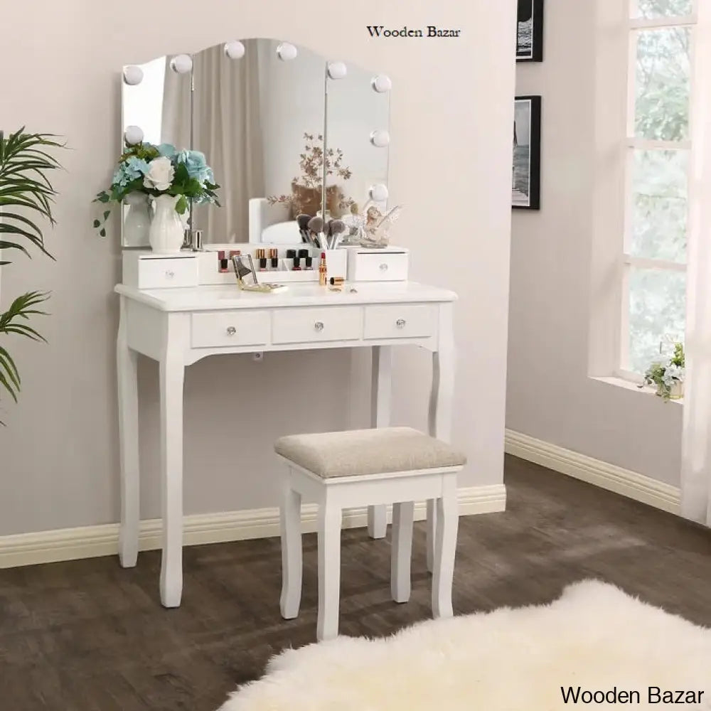 Wooden Bazar Hayword Vanity Dressing Table Design With Drawers White