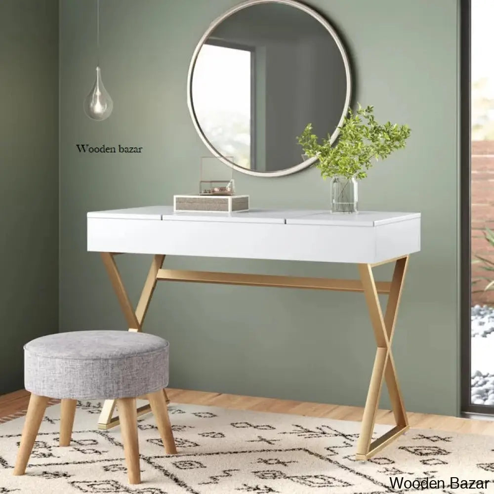 Wooden Bazar Leticia Vanity Dressing Table With Mirror Stool