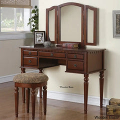 Wooden Bazar Luanna Vanity Dressing Table With Mirror And Stool Cherry
