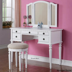 Wooden Bazar Luanna Vanity Dressing Table With Mirror And Stool White