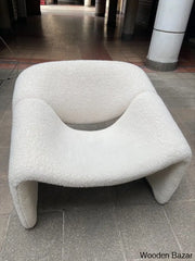 Wooden Bazar Modern White Boucle Accent Chair Lounge &