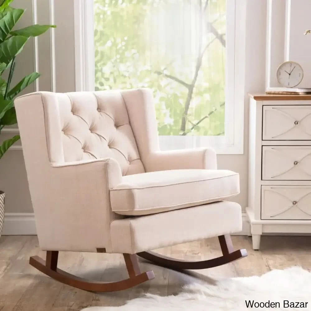 Wooden Bazar Thatcher Tufted Rocking Chair with Walnut Wood Base ...
