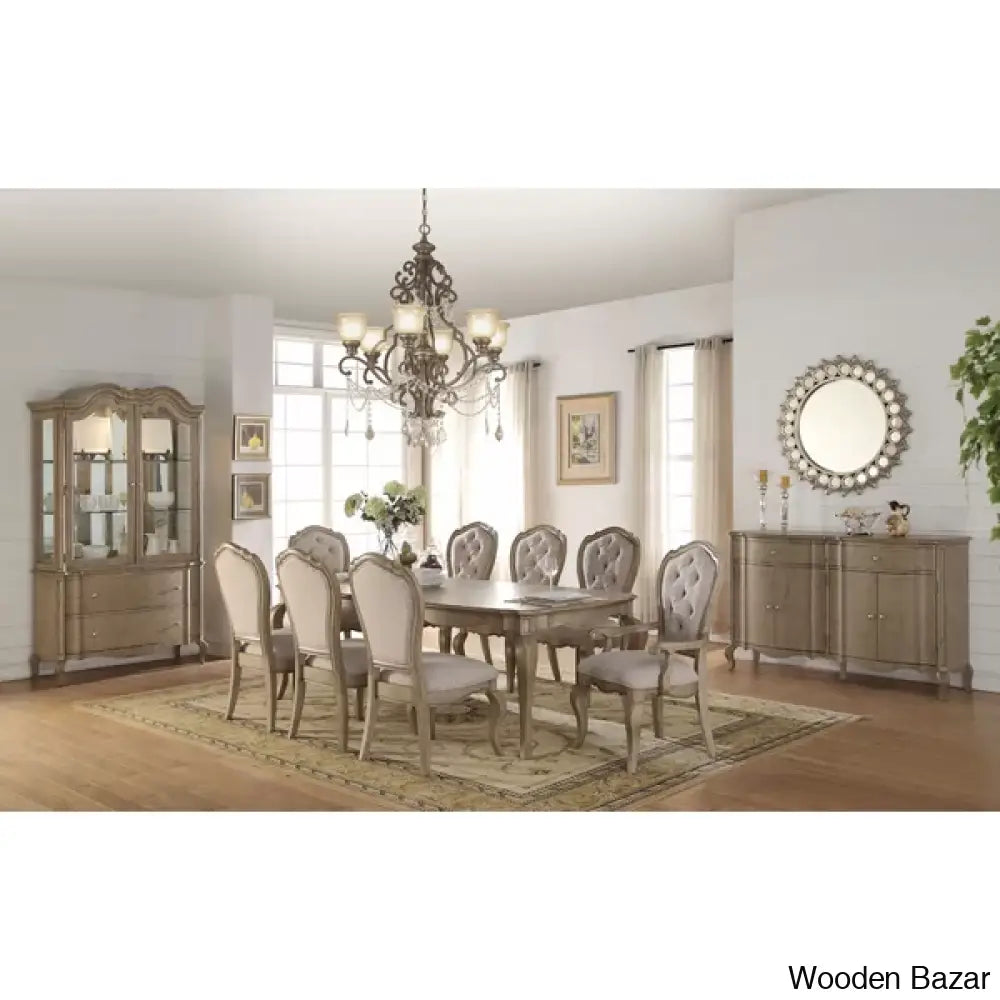 This set also comes with four backless stools upholstered in polyester for a tactile touch. Plus, the button-tufted accents on each seat round out the design of this set.