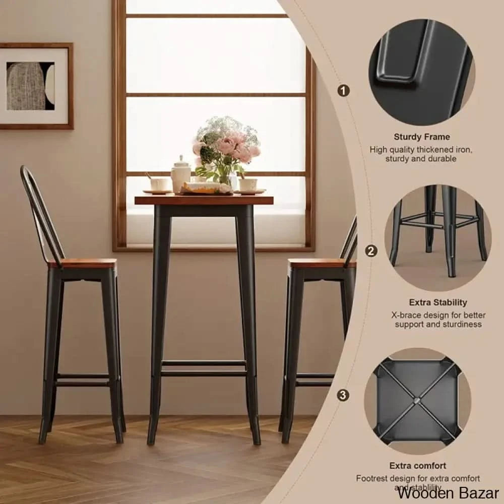 Worth 2 Seater Trendy Counter Height Dining Set Modern High Top Table and Chairs Wooden Bazar
