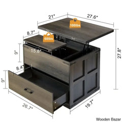 Wynnie Farmhourse Wood Square Coffee And Center Table Lift Top With 4-In-1 Storage