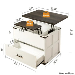 Wynnie Farmhourse Wood Square Coffee And Center Table Lift Top With 4-In-1 Storage