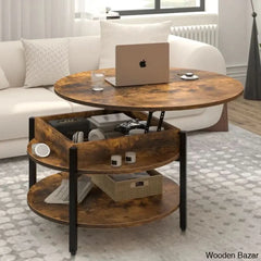 Wynny Wood Round Lift-Top Small Coffee Table Storage Cocktail